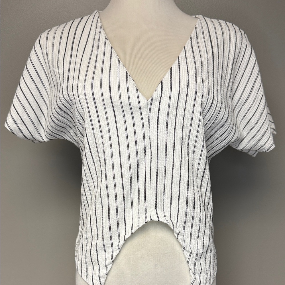 Zara Striped V-Neck Cropped Short Sleeve Top Size S